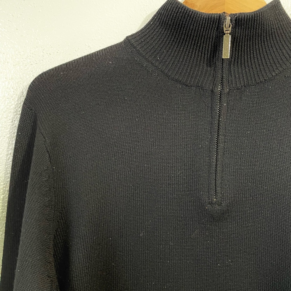 Jeremy Argyle NYC Jet Black Merino Wool Quarter Zip Sweater Medium Classic Warm